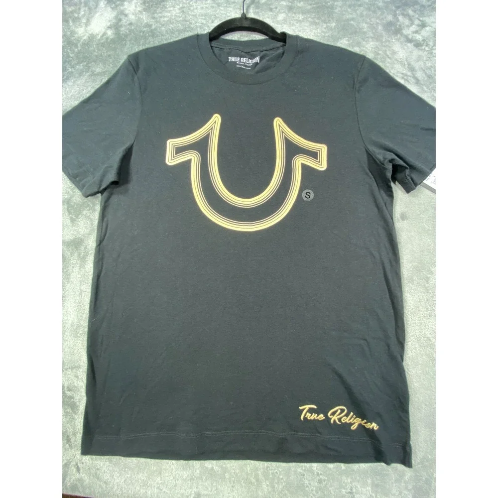 True Religion Shirt Horseshoe Logo Men Small Black Streetwear Tee Top Casual NWT